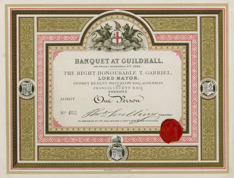 دعوة إلى مأدبة في Guildhall ، لندن ، في 9 نوفمبر 1866 بواسطة مدرسة اللغة الإنجليزية