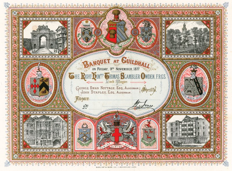 دعوة إلى مأدبة في Guildhall ، لندن ، في 9 نوفمبر 1877 بواسطة مدرسة اللغة الإنجليزية