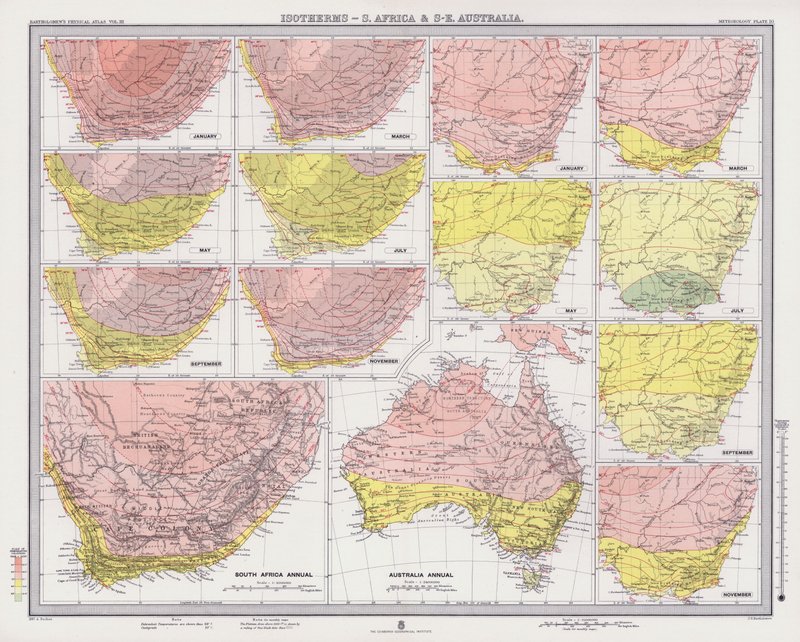 Isotherms, South Africa and South East Australia (colour litho) بواسطة مدرسة اللغة الإنجليزية