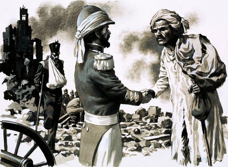 جيمس كافانا ، مقنع ، أحد أبطال لكناو (جواش على ورق) بواسطة مدرسة اللغة الإنجليزية