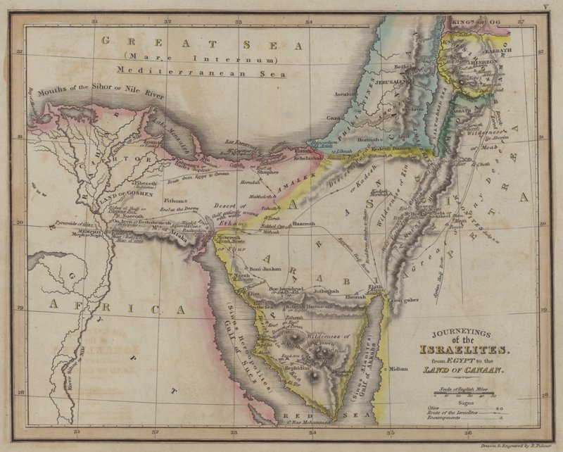 Journeyings of the Israelites, from Egypt to the Land of Canaan (coloured engraving) بواسطة مدرسة اللغة الإنجليزية