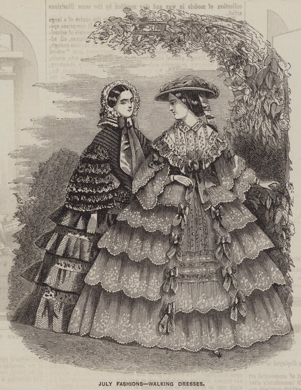 July Fashions, Walking Dresses (engraving) بواسطة مدرسة اللغة الإنجليزية