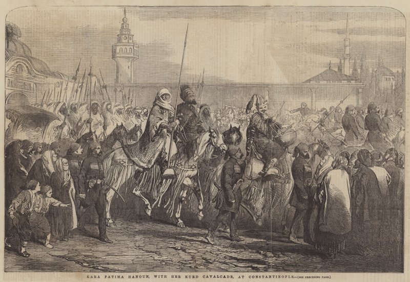 Kara Fatima Hanoun, with her Kurd Cavalcade, at Constantinople (engraving) بواسطة مدرسة اللغة الإنجليزية