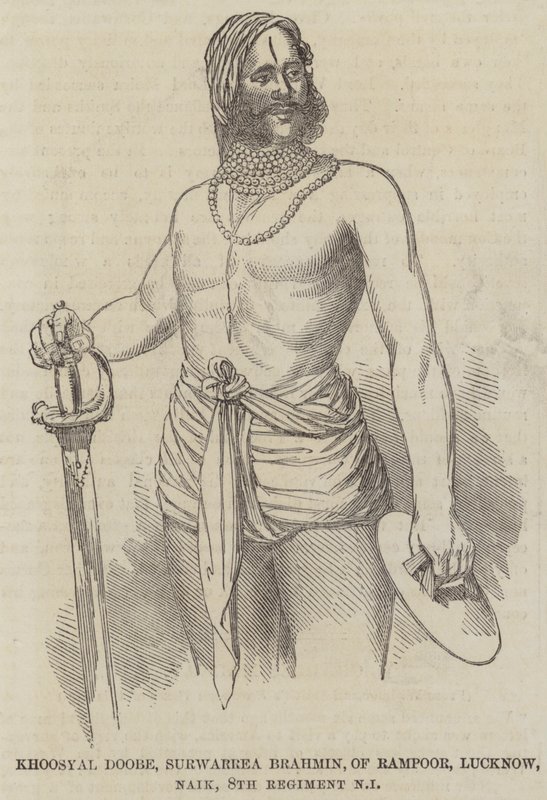 خوسيال دوبي ، Surwarrea Brahmin ، من Rampoor ، Lucknow ، Naik ، الفوج الثامن مشاة الأصلية (نقش) بواسطة مدرسة اللغة الإنجليزية