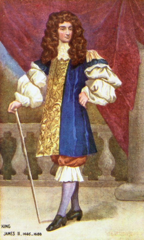 King James II (colour litho) بواسطة مدرسة اللغة الإنجليزية