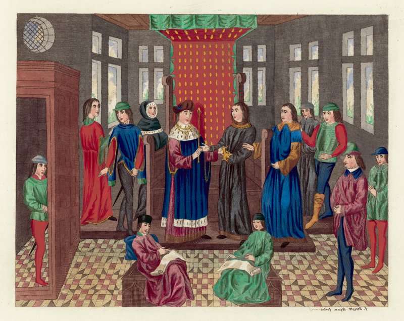 King Richard II resigns his crown and state (coloured engraving) بواسطة مدرسة اللغة الإنجليزية