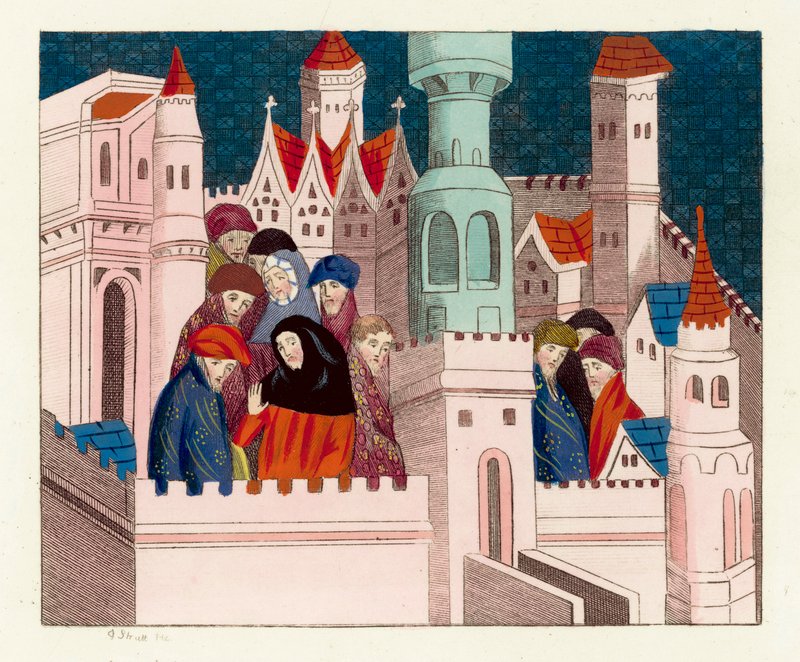 King Richard II with his friends at Conway (coloured engraving) بواسطة مدرسة اللغة الإنجليزية