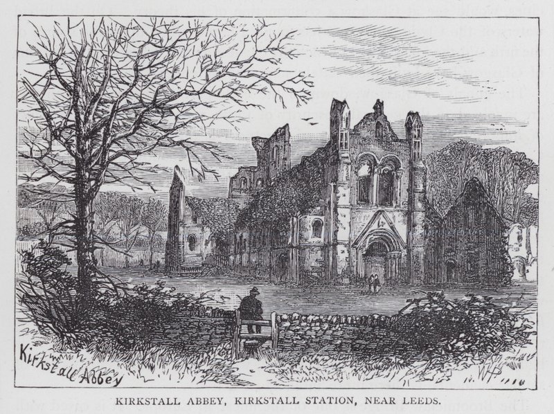 Kirkstall Abbey, Kirkstall Station, near Leeds (engraving) بواسطة مدرسة اللغة الإنجليزية