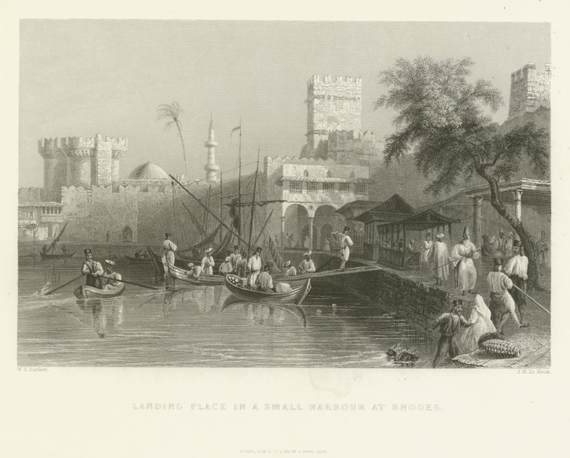 مكان الهبوط في ميناء صغير في رودس ، 1837 بواسطة مدرسة اللغة الإنجليزية