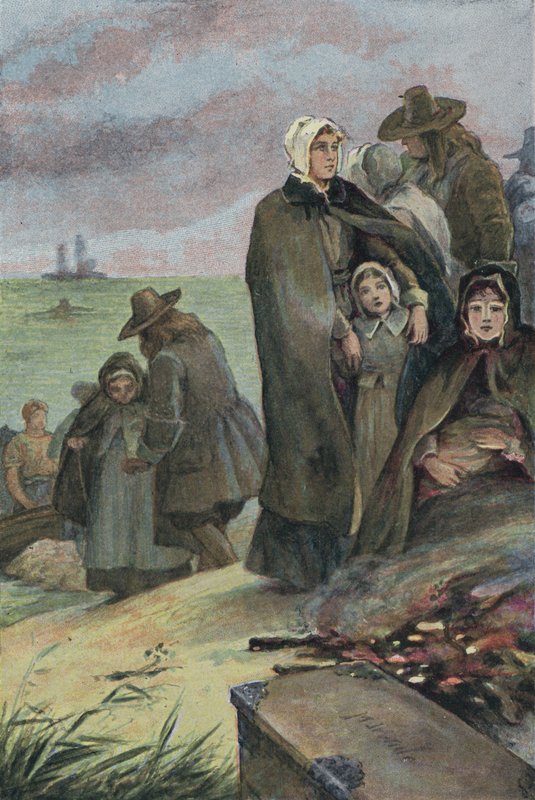 هبوط آباء الحاج في أمريكا بعد رحلتهم على متن مايفلاور ، 1620 بواسطة مدرسة اللغة الإنجليزية