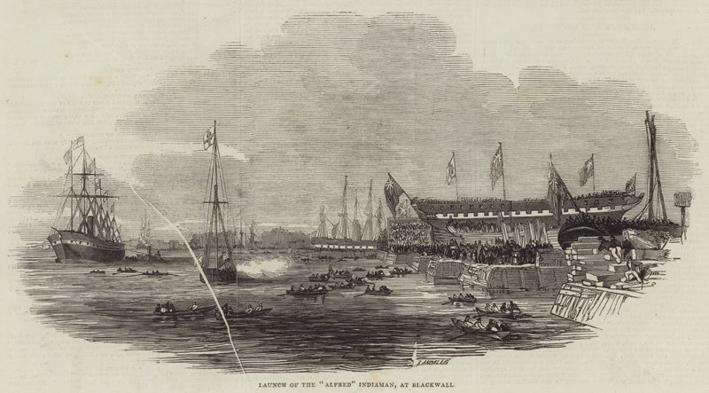 Launch of the "Alfred" Indiaman, at Blackwall (engraving) بواسطة مدرسة اللغة الإنجليزية