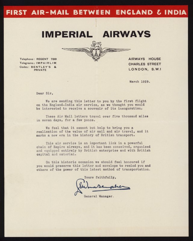 Launch of the first air-mail service between England and India by Imperial Airways in March 1929 (litho) بواسطة مدرسة اللغة الإنجليزية