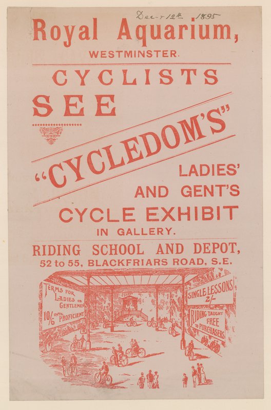 نشرة تعلن عن معرض Cycledoms للسيدات والرجال في الحوض الملكي بواسطة مدرسة اللغة الإنجليزية