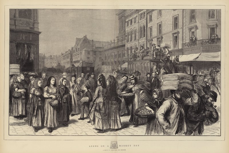 Leeds on a Market Day (engraving) بواسطة مدرسة اللغة الإنجليزية