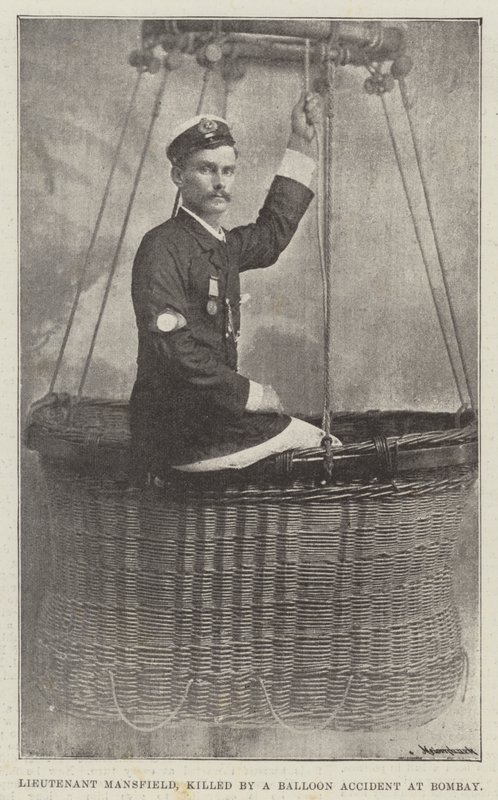 Lieutenant Mansfield, killed by a Balloon Accident at Bombay (engraving) بواسطة مدرسة اللغة الإنجليزية