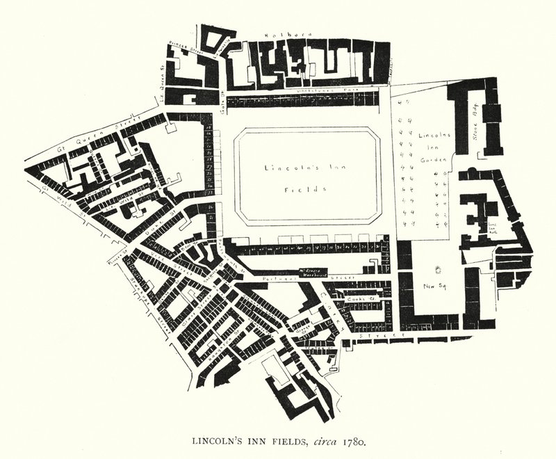 لنكولن إن فيلدز ، حوالي عام 1780 (ليثو) بواسطة مدرسة اللغة الإنجليزية