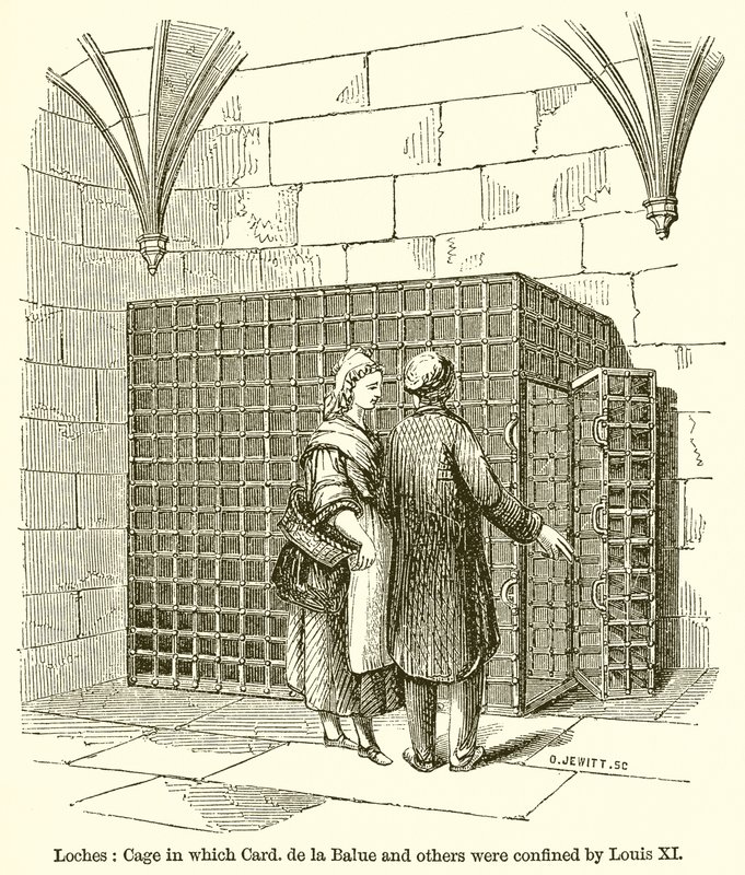 Loches: القفص الذي فيه البطاقة. دي لا بالو وآخرون تم تقييدهم بواسطة لويس الحادي عشر بواسطة مدرسة اللغة الإنجليزية