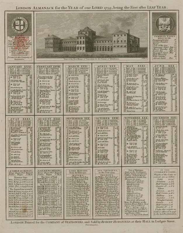 تقويم لندن لسنة ربنا 1793 بواسطة مدرسة اللغة الإنجليزية