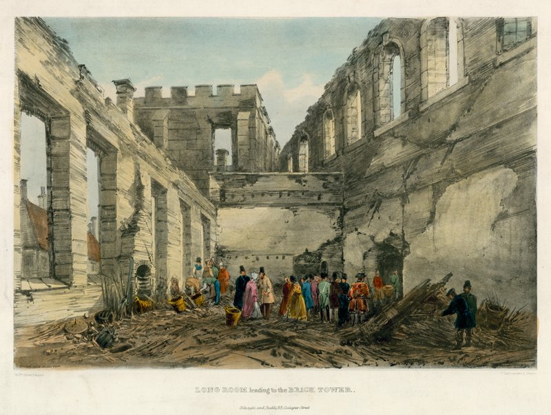 غرفة طويلة تؤدي إلى برج الطوب ، برج لندن فاير ، 1841 بواسطة مدرسة اللغة الإنجليزية