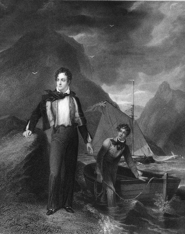 Lord Byron, English poet (engraving) بواسطة مدرسة اللغة الإنجليزية
