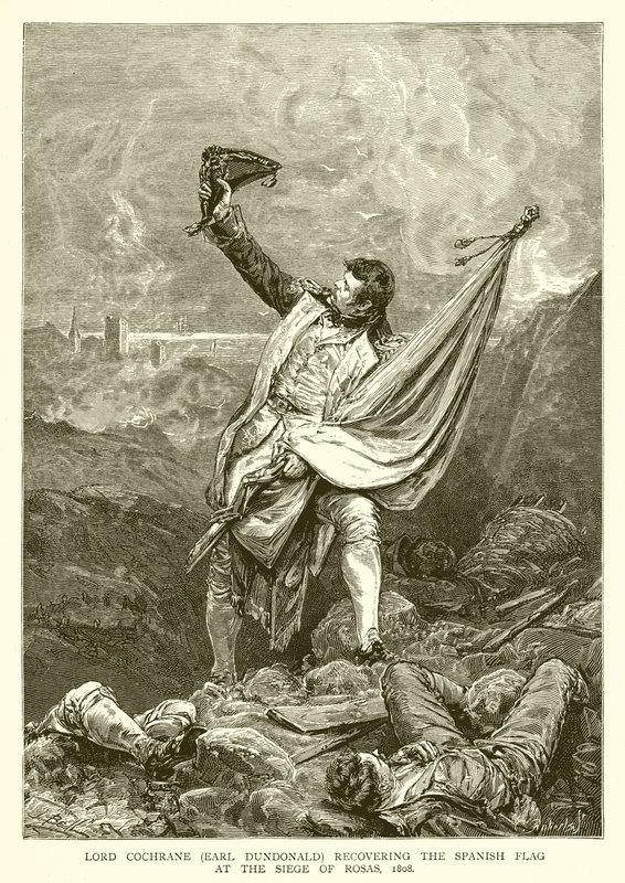 اللورد كوكران (إيرل دوندونالد) يستعيد العلم الإسباني في حصار روساس ، 1808 بواسطة مدرسة اللغة الإنجليزية