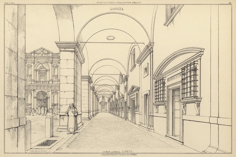 Lower Loggia, Loreto, Italy (litho) بواسطة مدرسة اللغة الإنجليزية
