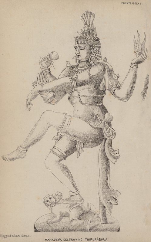 Mahadeva تدمير Tripurasura (نقش) بواسطة مدرسة اللغة الإنجليزية