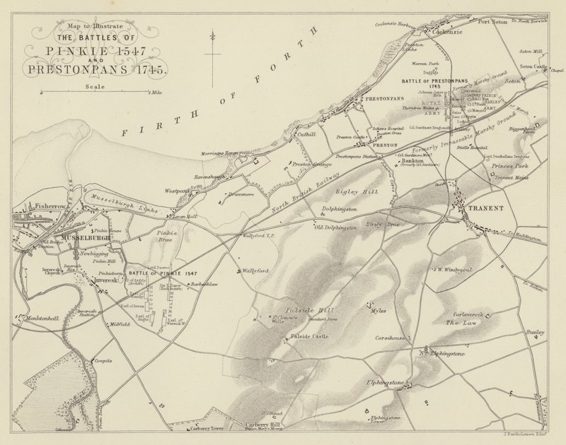 خريطة لتوضيح معارك الخنصر 1547 و Prestonpans 1745 بواسطة مدرسة اللغة الإنجليزية