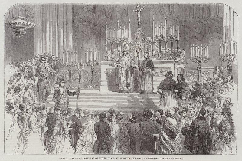 Marriage in the Cathedral of Notre Dame, at Paris, of the Couples portioned by the Emperor (engraving) بواسطة مدرسة اللغة الإنجليزية