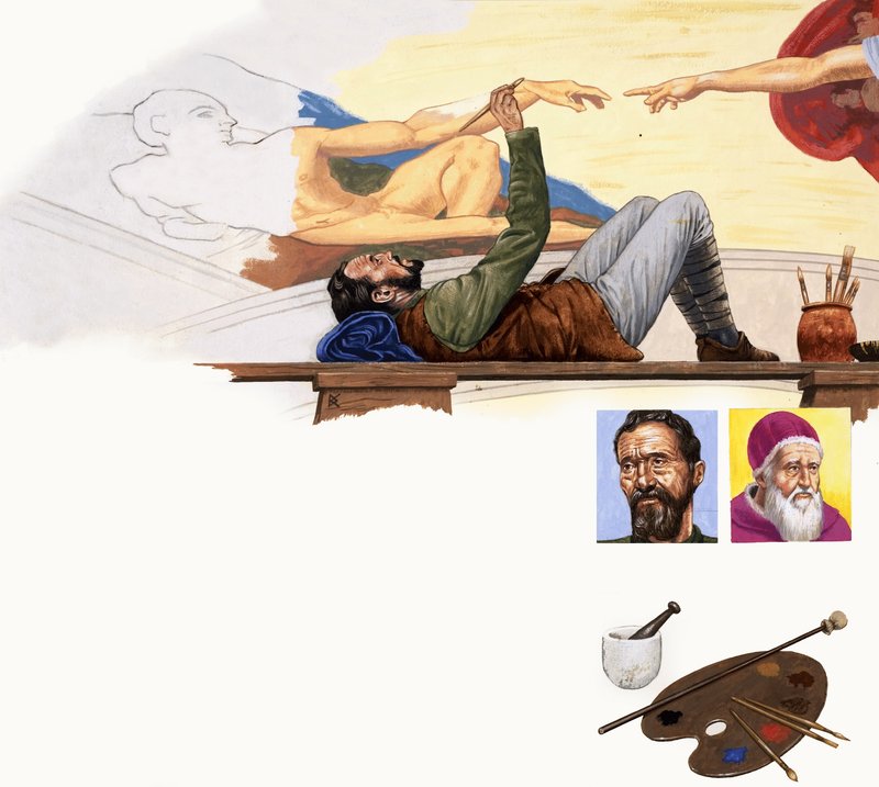 رسم مايكل أنجلو سقف كنيسة سيستين بواسطة مدرسة اللغة الإنجليزية