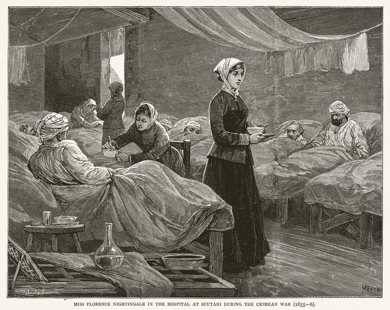 ملكة جمال فلورنس نايتنجيل في المستشفى في سكوتاري خلال حرب القرم (1855–186) بواسطة مدرسة اللغة الإنجليزية