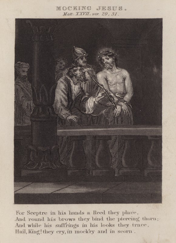 Mocking Jesus, Matthew XXVII, ver 29, 31 (engraving) بواسطة مدرسة اللغة الإنجليزية