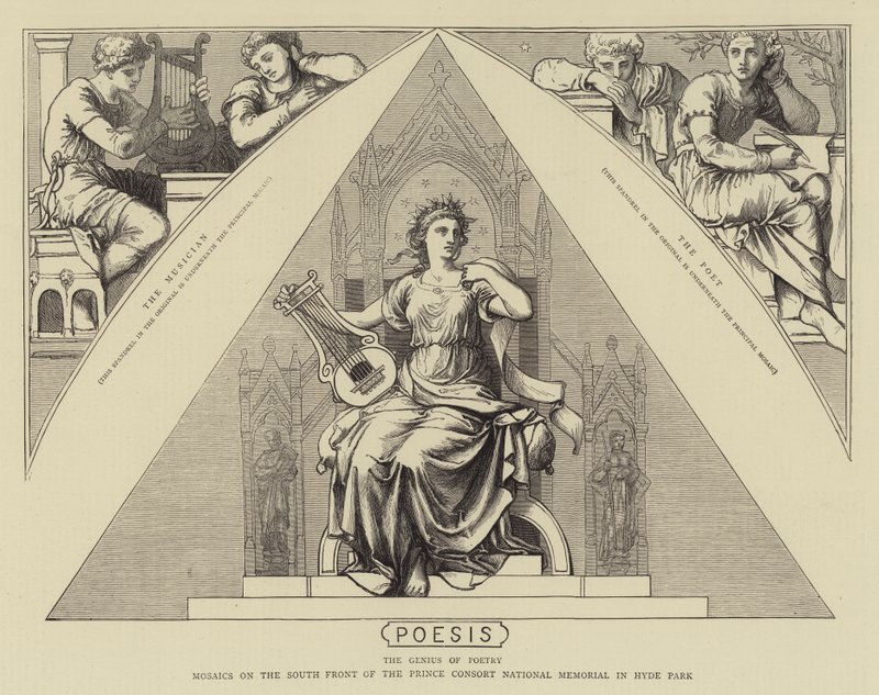 Mosaics on the South Front of the Prince Consort National Memorial in Hyde Park (engraving) بواسطة مدرسة اللغة الإنجليزية