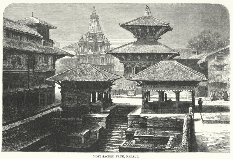Most Sacred Tank, Nepaul (engraving) بواسطة مدرسة اللغة الإنجليزية