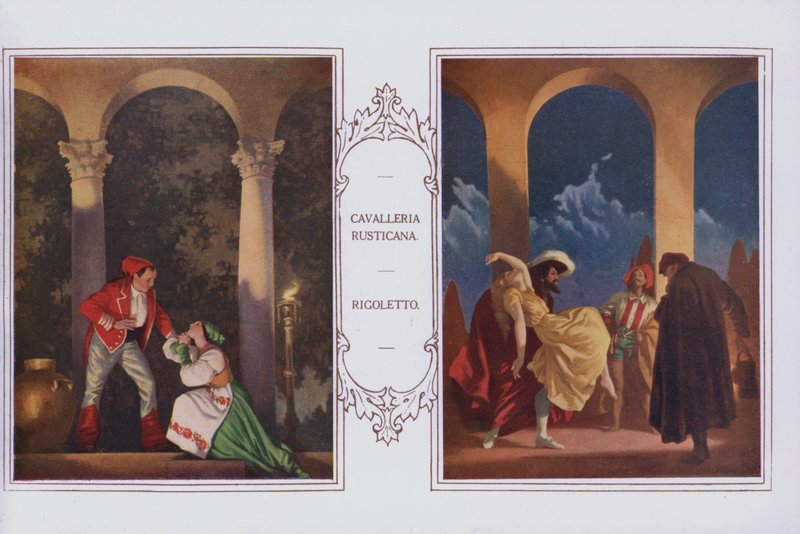 الجداريات في مطعم Peter Robinson: Cavalleria Rusticana ، Rigoletto (اللون الليثو) بواسطة مدرسة اللغة الإنجليزية