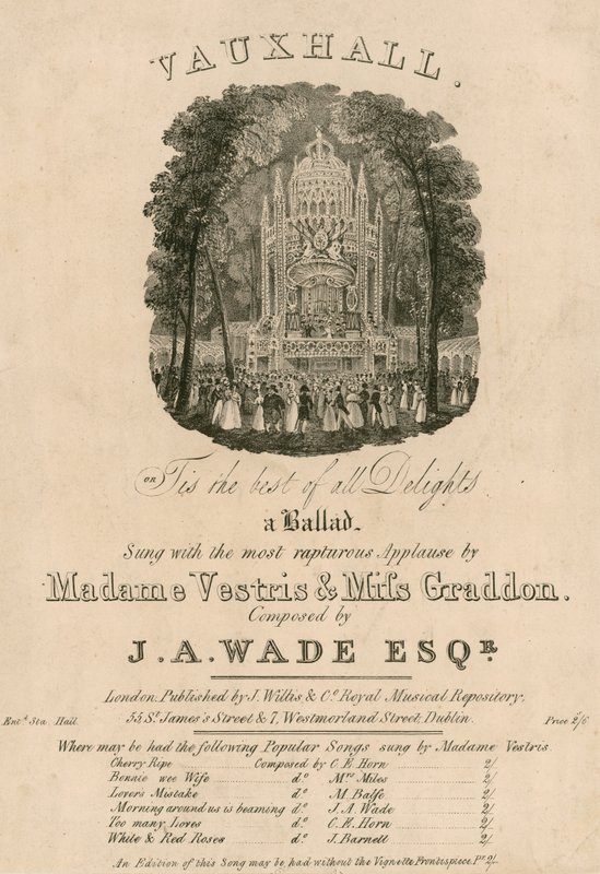 النتيجة الموسيقية: Tis the Best of All Delights ، من تأليف Madame Vestris و Miss Graddon ، ألحان JA Wade بواسطة مدرسة اللغة الإنجليزية