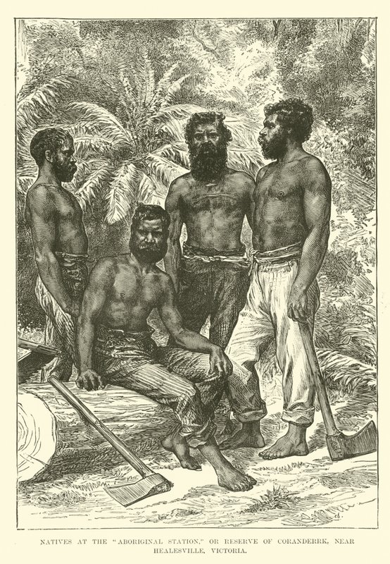 السكان الأصليون في محطة السكان الأصليين ، أو محمية Coranderrk ، بالقرب من Healesville ، فيكتوريا بواسطة مدرسة اللغة الإنجليزية