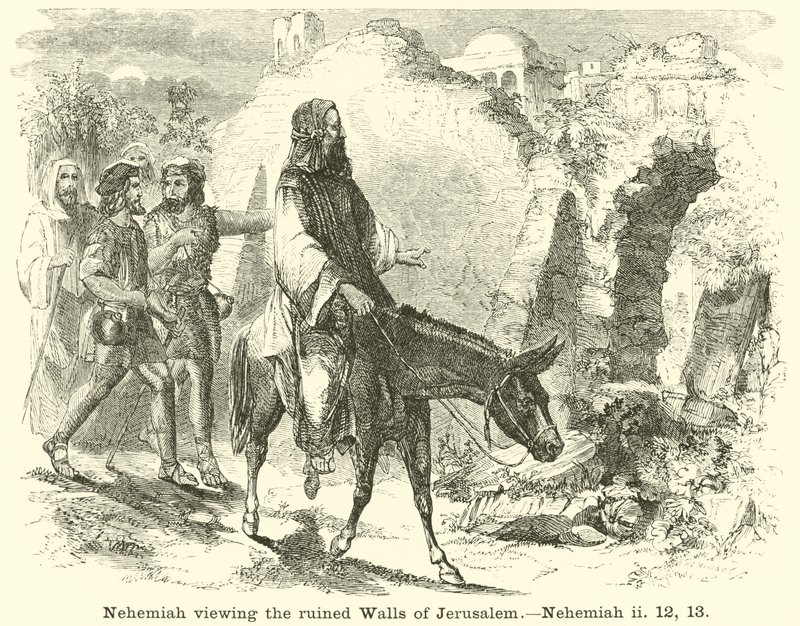 نحميا ينظر إلى جدران القدس المدمرة ، نحميا ، الثاني ، 12 ، 13 بواسطة مدرسة اللغة الإنجليزية