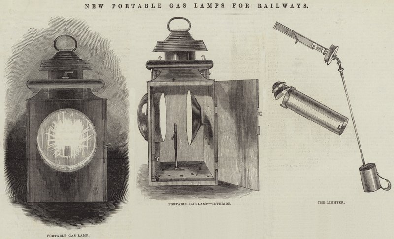 New Portable Gas Lamps for Railways (engraving) بواسطة مدرسة اللغة الإنجليزية