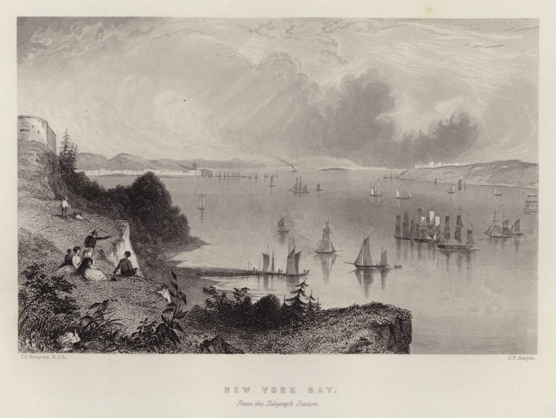 New York Bay, from the Telegraph Station (colour litho) بواسطة مدرسة اللغة الإنجليزية
