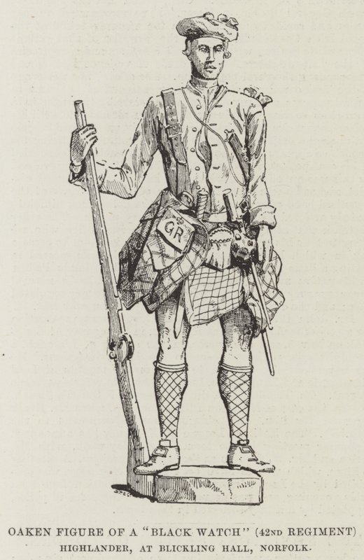 شكل Oaken لـ "Black Watch" (الفوج 42) هايلاندر ، في Blickling Hall ، نورفولك (نقش) بواسطة مدرسة اللغة الإنجليزية