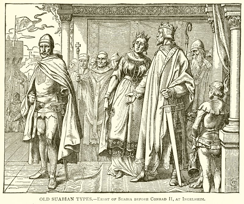 أنواع Suabian القديمة. - إرنست من Suabia قبل كونراد الثاني ، في إنجلهايم بواسطة مدرسة اللغة الإنجليزية