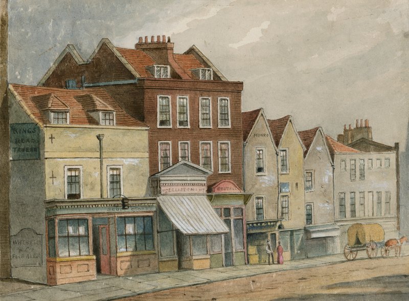 المنازل القديمة في شارع العليا ، Islington ، مقابل الكنيسة (مرحاض على ورق) بواسطة مدرسة اللغة الإنجليزية