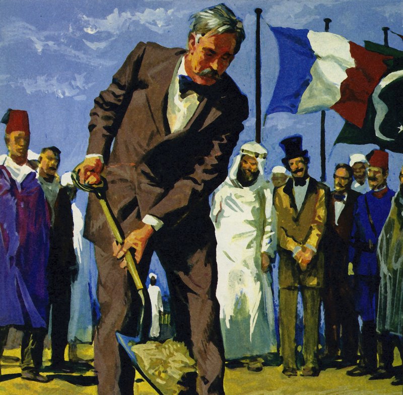 في 25 أبريل 1859 ، انقلب ديليسبس أول متفرج من التراب في قناة السويس بواسطة مدرسة اللغة الإنجليزية