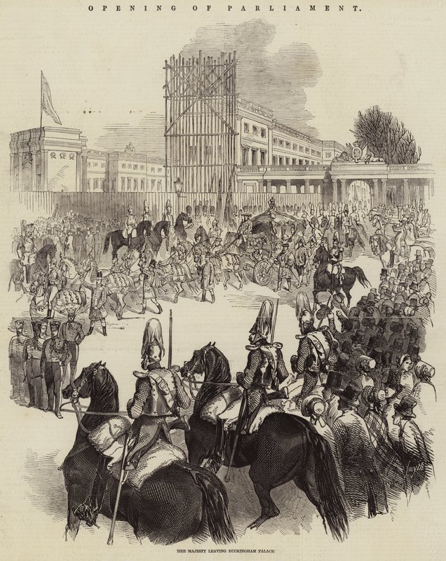 Opening of Parliament, Her Majesty leaving Buckingham Palace (engraving) بواسطة مدرسة اللغة الإنجليزية