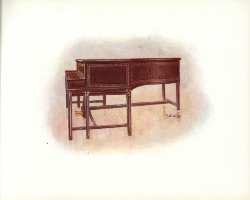 صفحة من كتالوج Steinway & Sons Art (لون ليثو) بواسطة مدرسة اللغة الإنجليزية