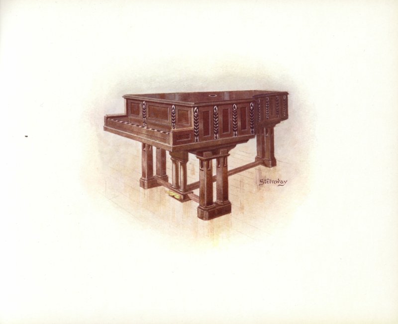 صفحة من كتالوج Steinway & Sons Art (لون ليثو) بواسطة مدرسة اللغة الإنجليزية