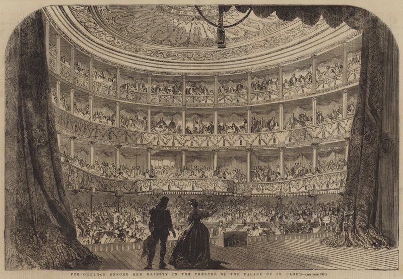 Performance before Her Majesty in the Theatre of the Palace of St Cloud (engraving) بواسطة مدرسة اللغة الإنجليزية