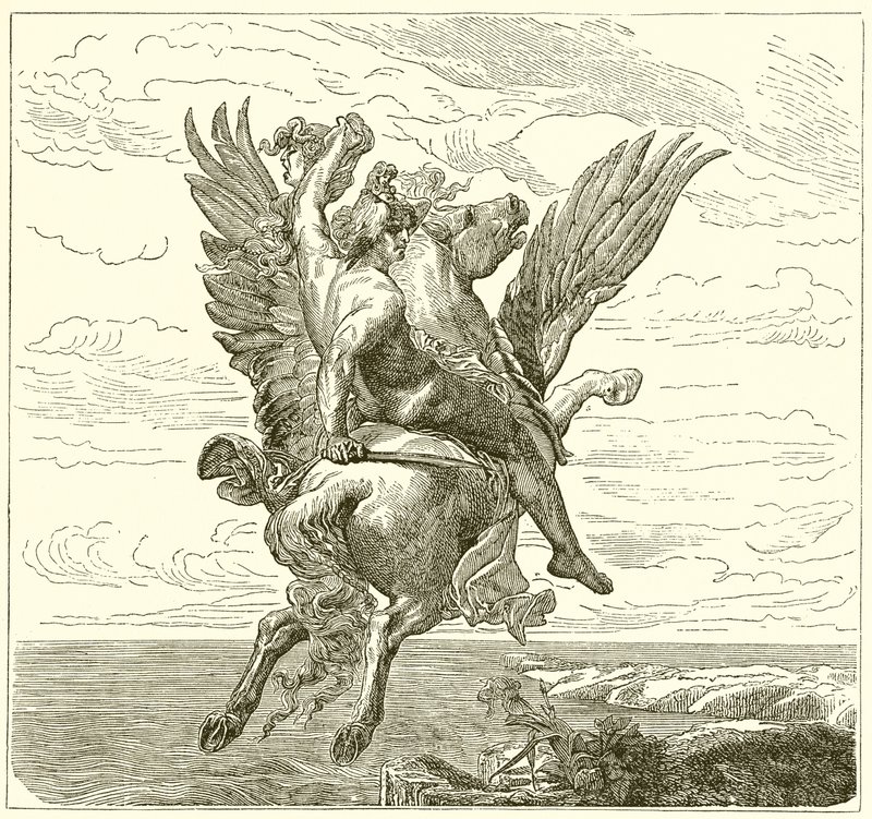 Perseus على الحصان المجنح بيغاسوس ، مع رأس Medusas بواسطة مدرسة اللغة الإنجليزية