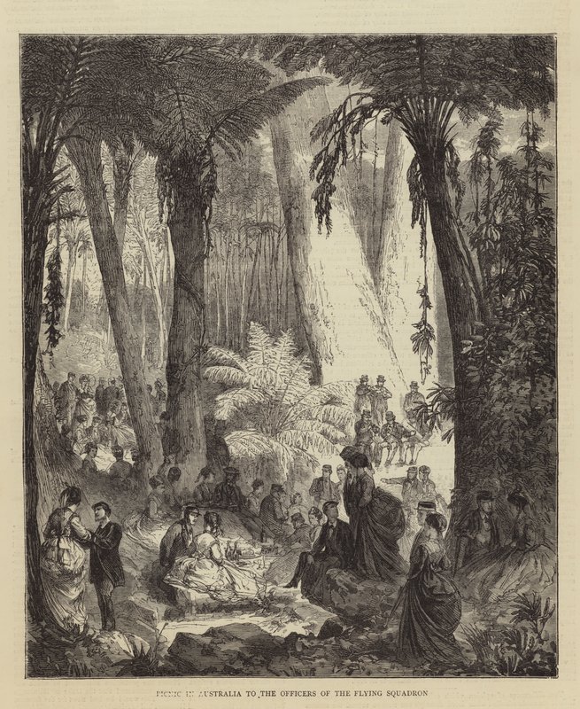 Picnic in Australia to the Officers of the Flying Squadron (engraving) بواسطة مدرسة اللغة الإنجليزية